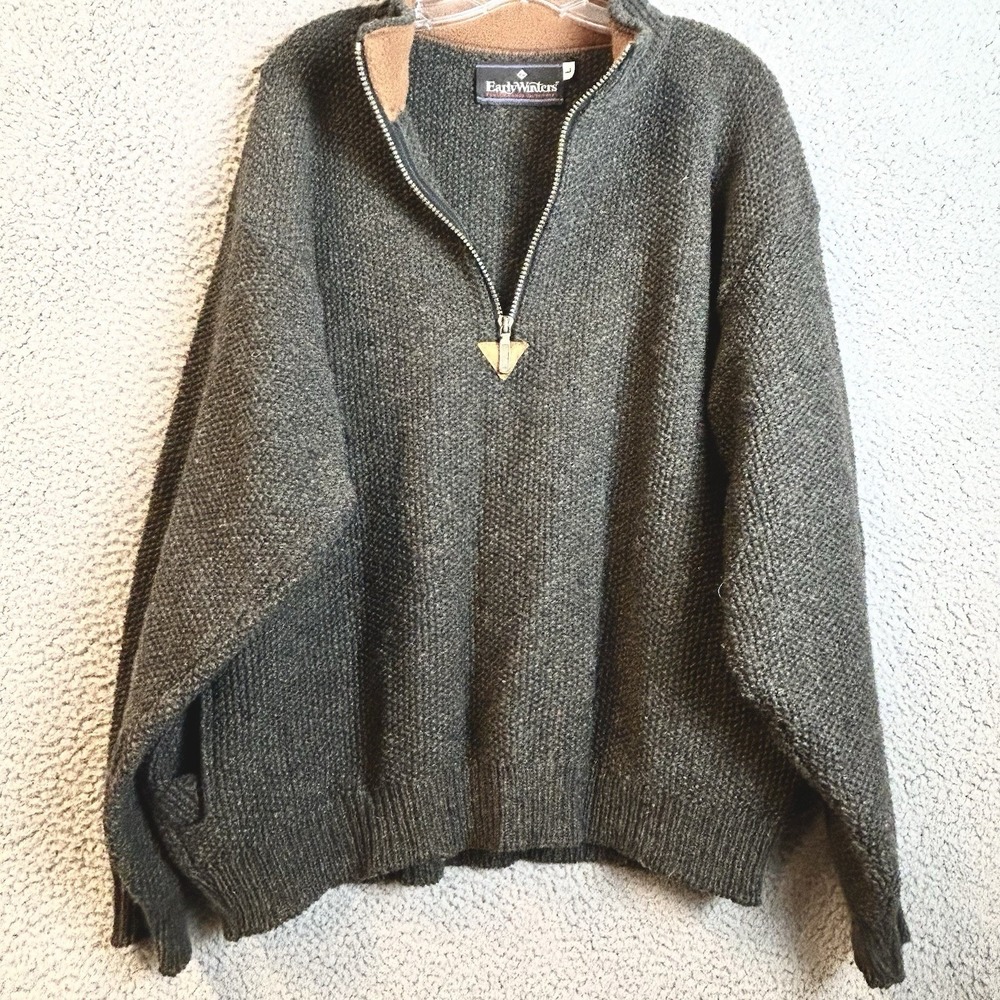 VTG Early Winters Sweater Mens L 100% Wool Quarter Zip Textured Pullover USA